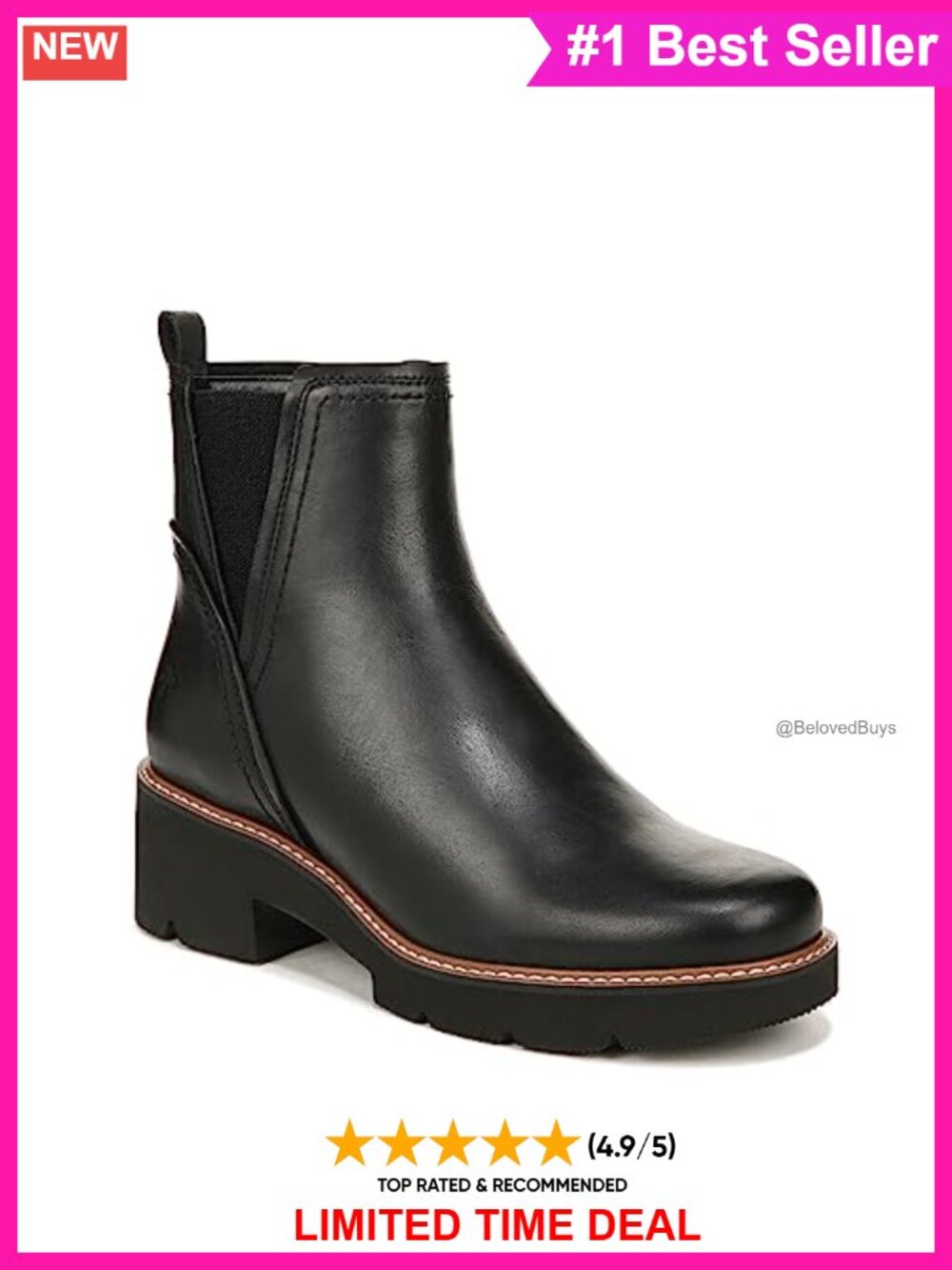 Water-Repellent Leather Ankle Booties Comfort Lug Sole Chelsea Boots